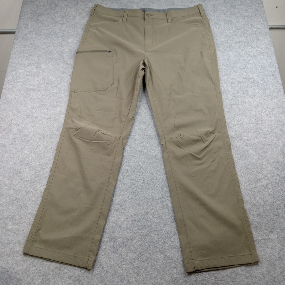 Eddie Bauer Pants Mens 40x32 Tan Nylon‎ Hiking Outdoor Stretch Zip Pocket